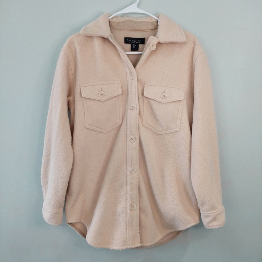 Rachel Zoe jacket shacket Small tan collared button-up fuzzy texture